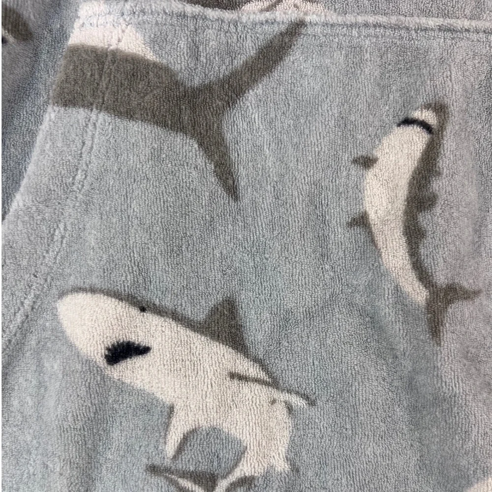 Lands End Kids XL 14-16 Shark Print Terry Cloth Hooded Swim Cover Up Blue Gray